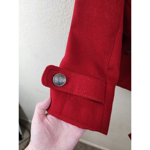 Iris Basic Womens M Red Mid Length Belted Pea Coat Jacket - Picture 5 of 10